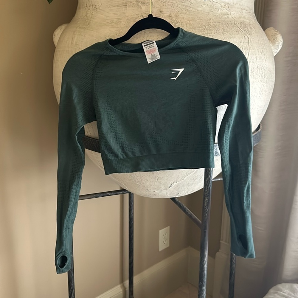 Gymshark Vital Seamless 2.0 Long Sleeve Crop Top - Dark Green Marl